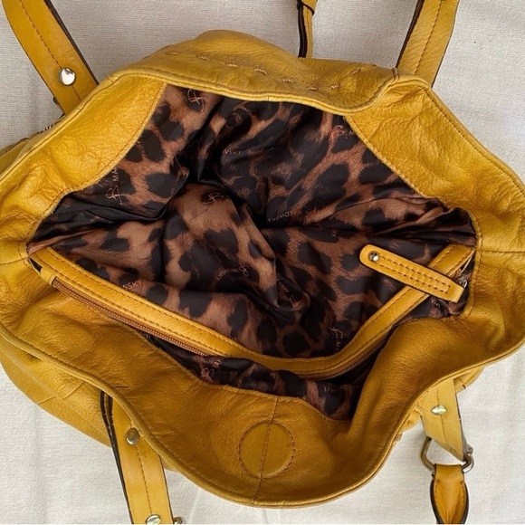 B Makowsky Mustard Yellow Leather Handbag Tote Satchel - Picture 6 of 7